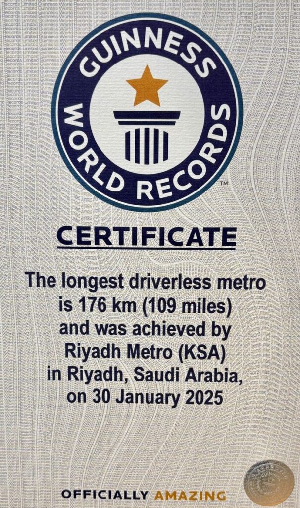 Guinness world record Riyadh Metro