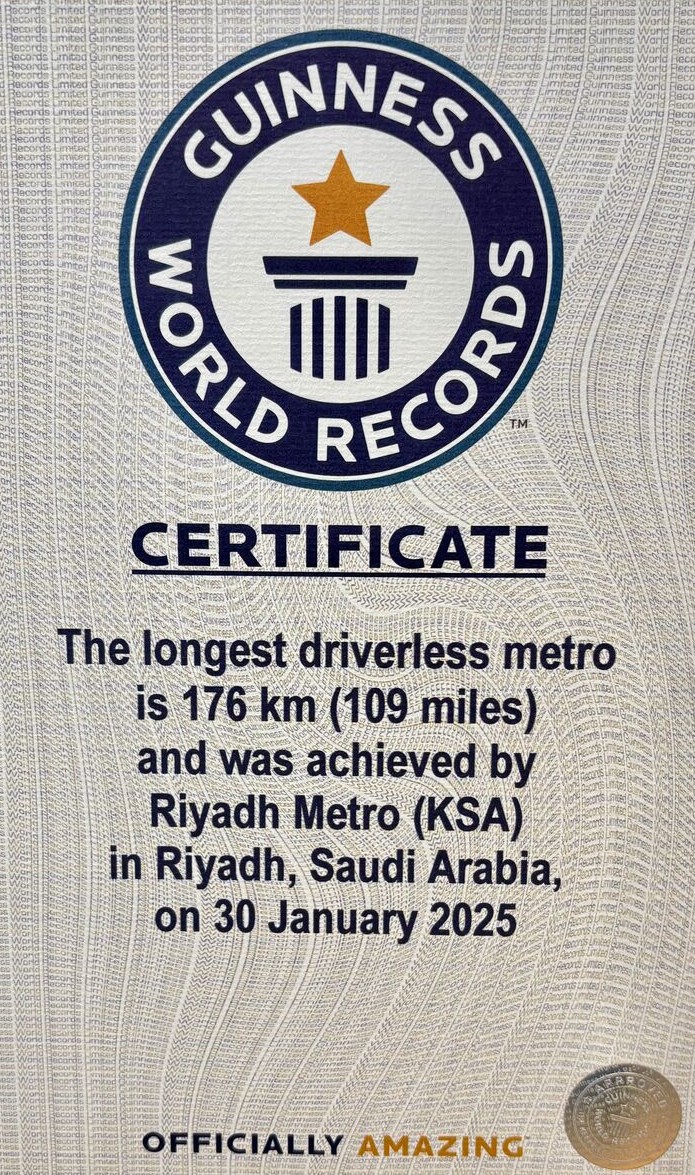 Guinness world record Riyadh Metro