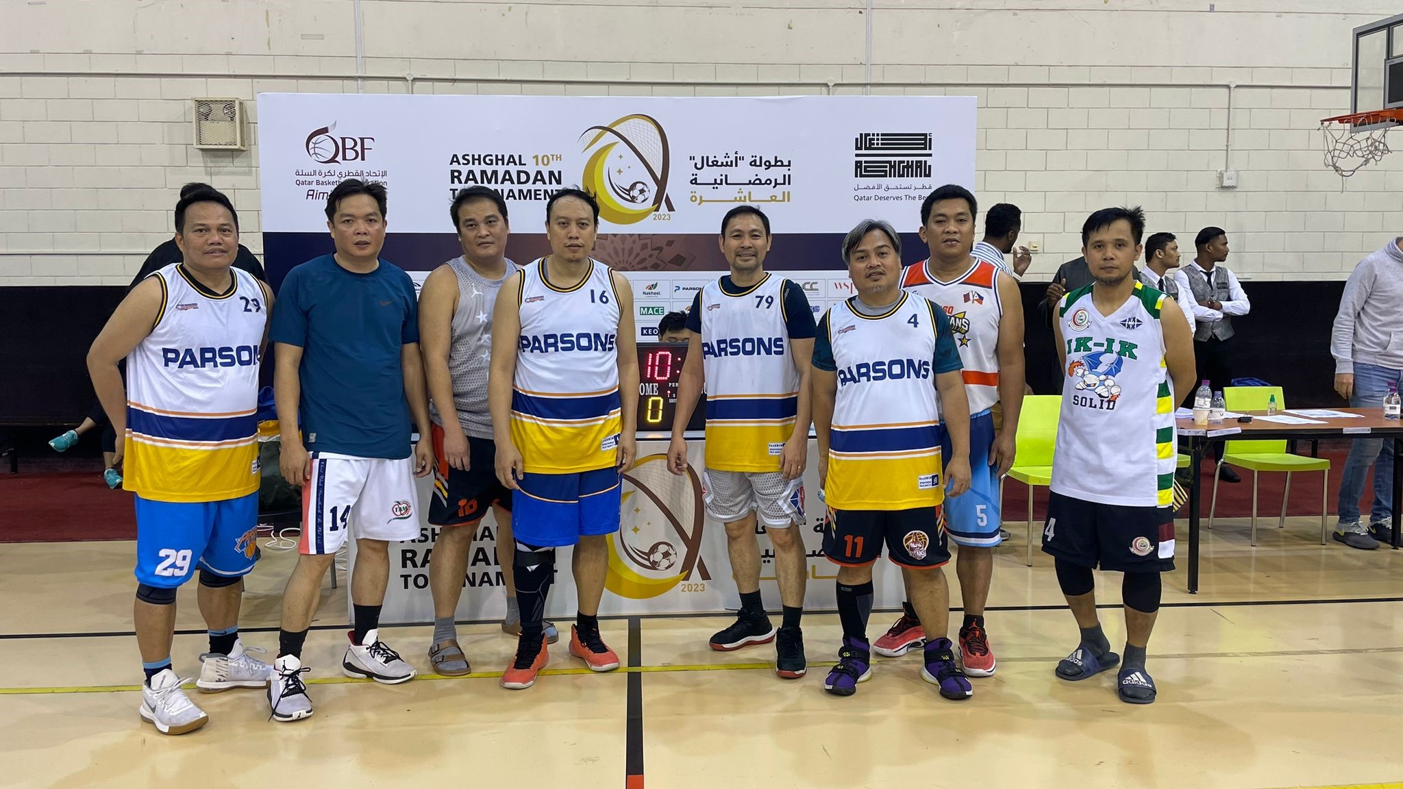 Our Qatar Basketball Team gathers for a photo after a match up with other local teams.  