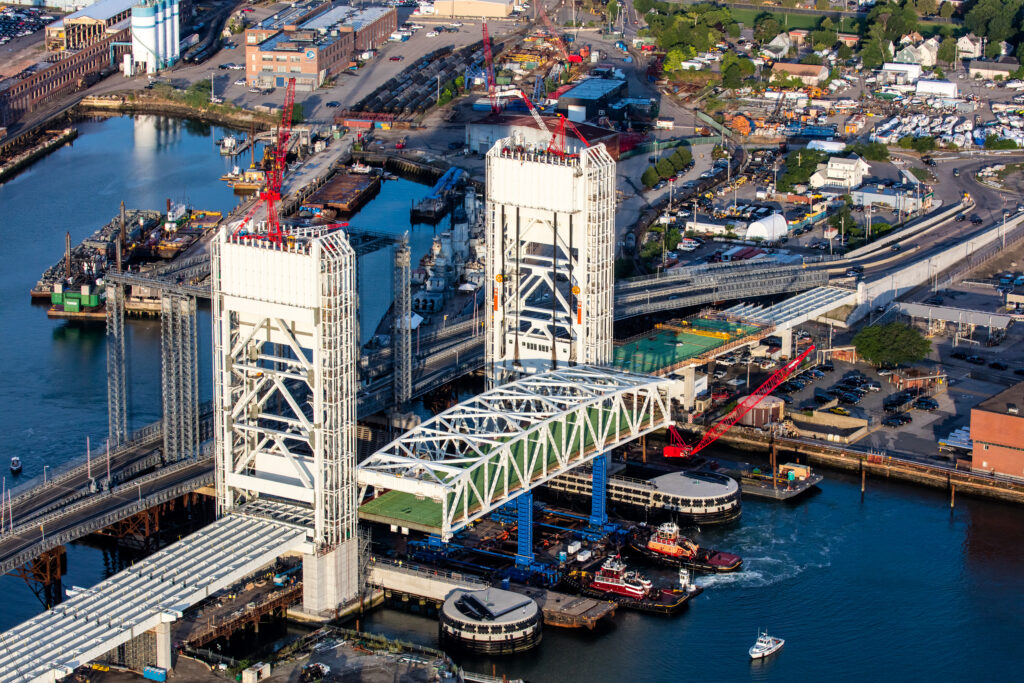 Aerial shot of the Fore River Bridge