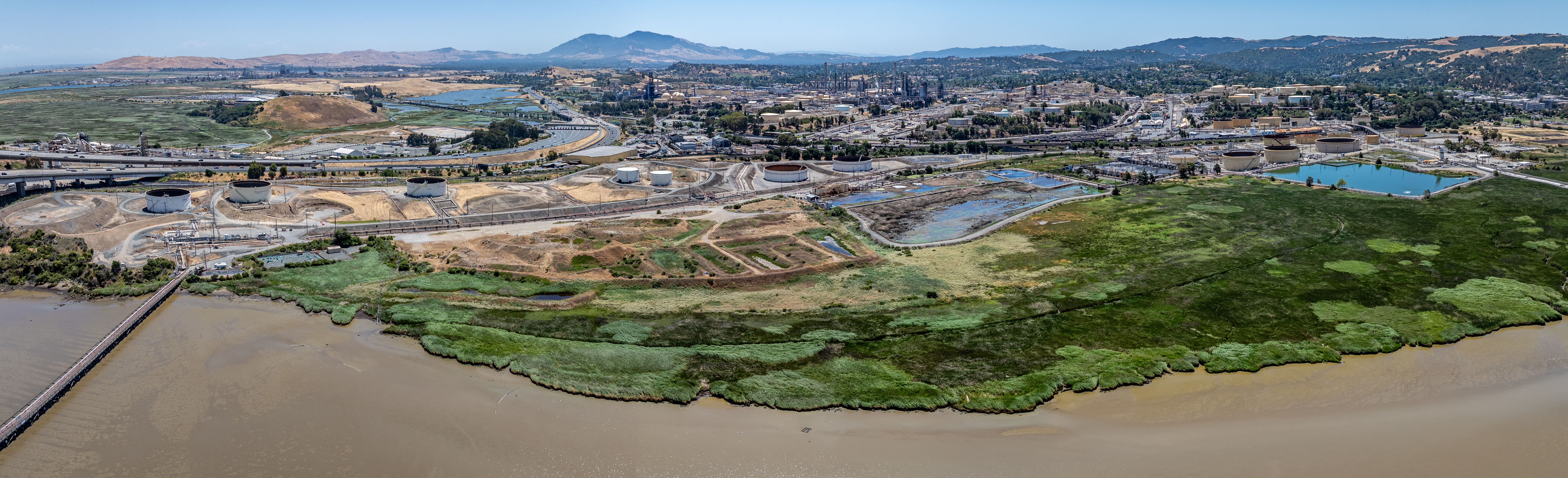 panoramic aerial view of shoreline at Carquinez Strait