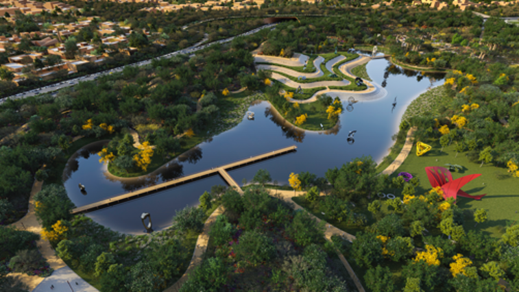 Central Lake surrounded by Botanical Gardens King Salman Park_Parsons