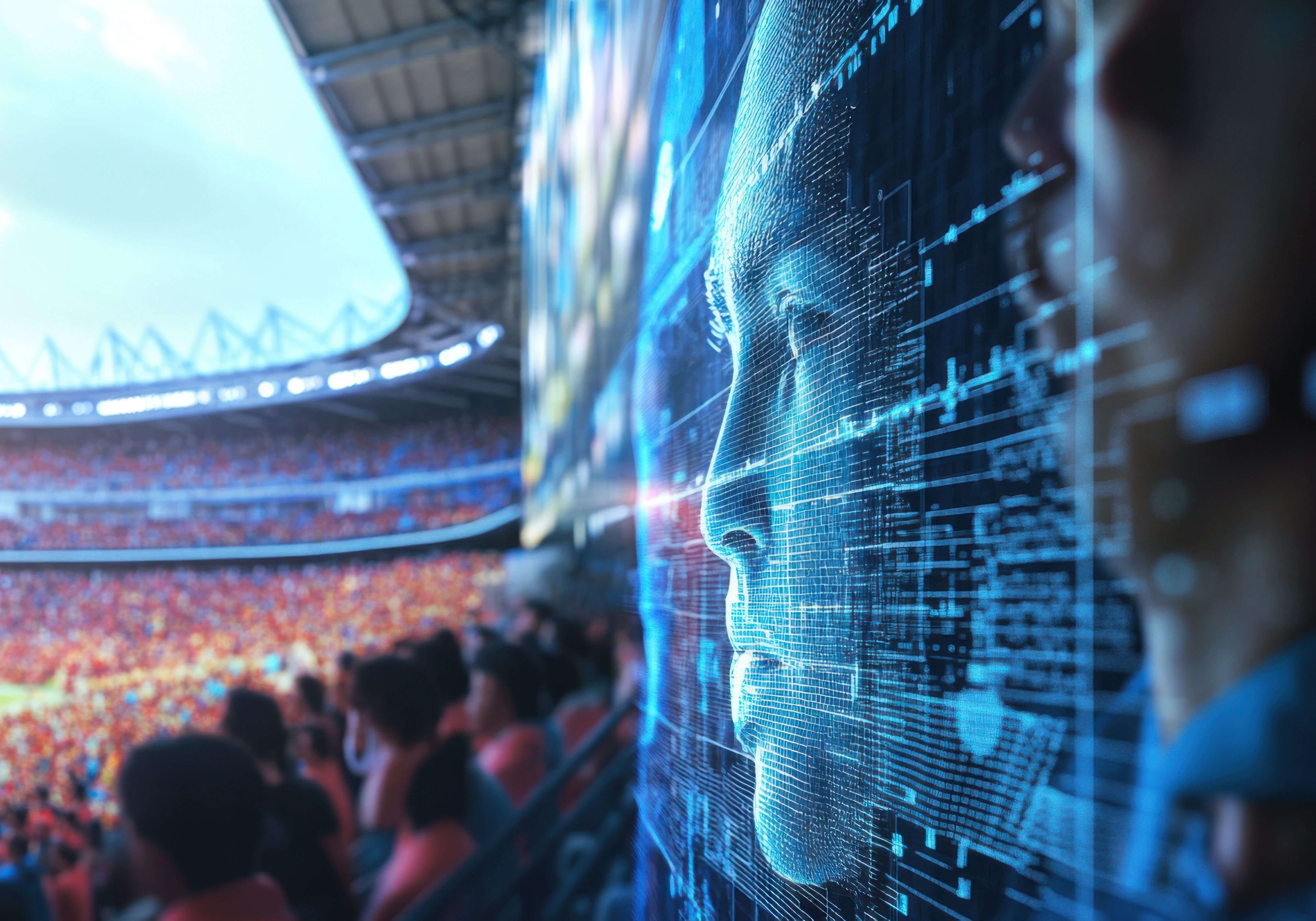 Advanced Facial Recognition Technology Enhancing Security at Sports Arena - Scanning Crowd for Safety Measures