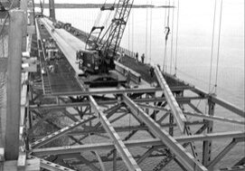 Historic photograph of the Mackinac deck construction