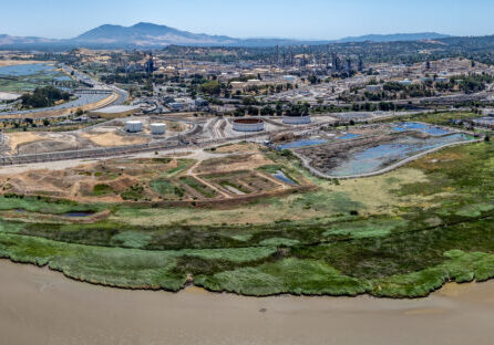 panoramic aerial view of shoreline at Carquinez Strait